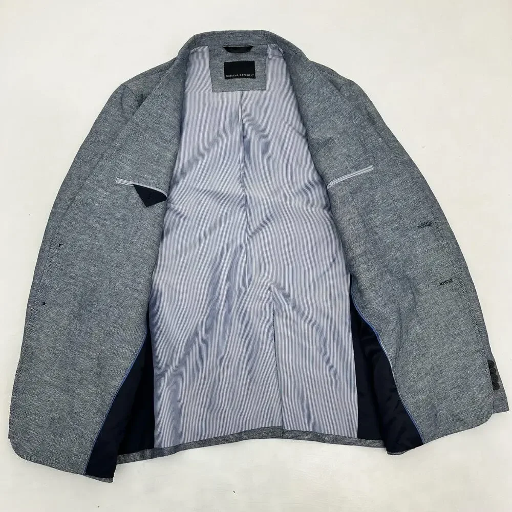 Banana Republic Mens Blazer Jacket Gray‎ 2-Button Single Breasted Long Sleeve